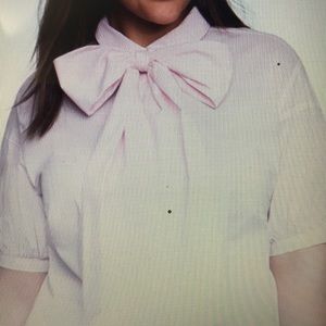 Short sleeve bow blouse.